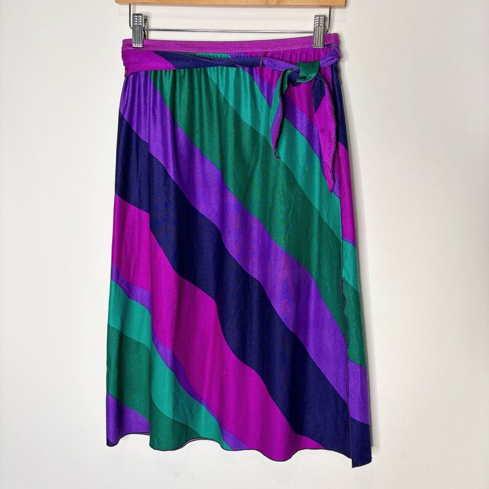 Vintage eStewart Skirt Bright Vibrant Purple Teal Tie Waist Pull On Women Small